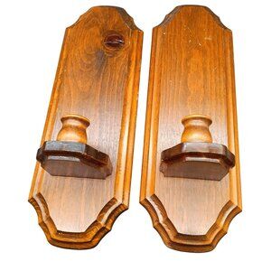 Vintage Wooden Wall Candle Holders With Carved Detailing